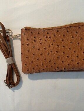 ​NWT Accessherize Cognac Ostrich Embossed Crossbody Wristlet Wallet